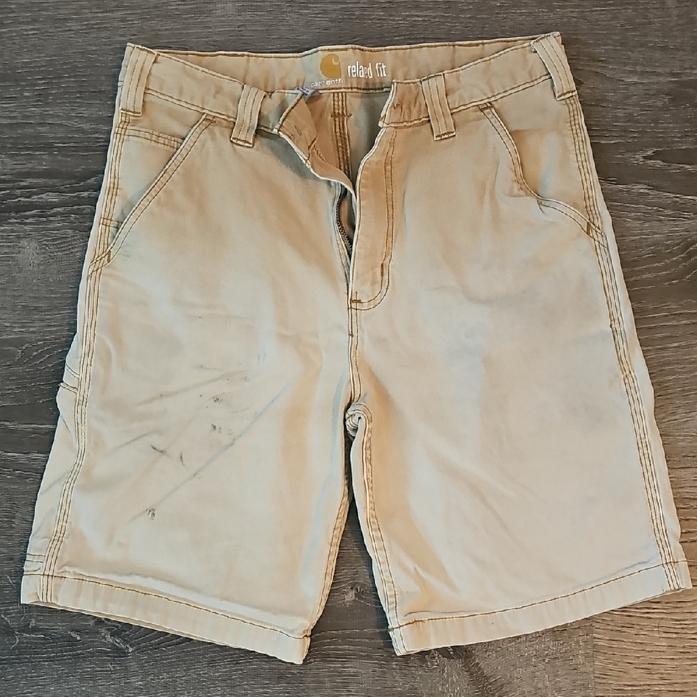 Carhartt Carpenter Cargo Shorts Men’s 32 Tan | Sun Faded Workwear Utility Shorts